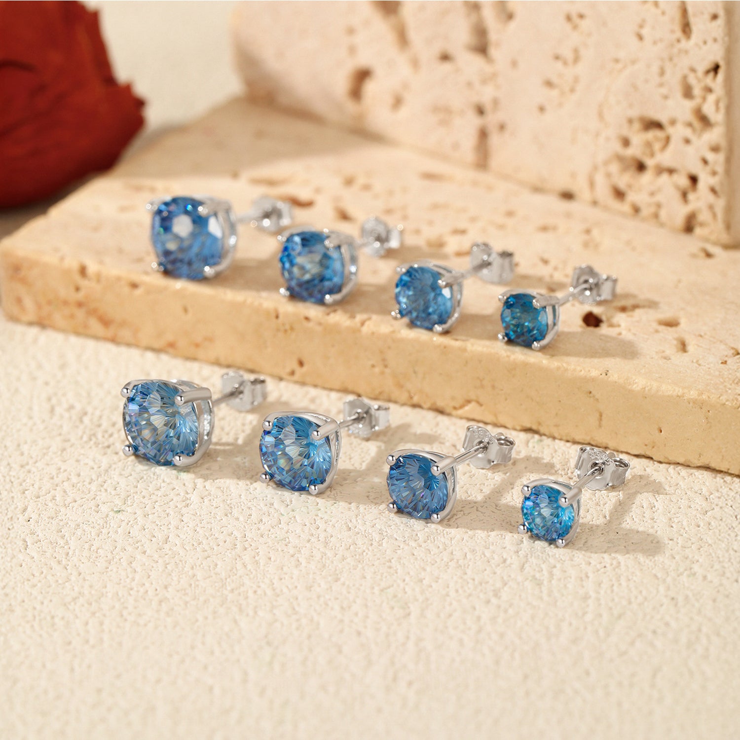 925 Sterling Silver Fireworks Cut Aquamarine Zircon Stud Earrings 40200752