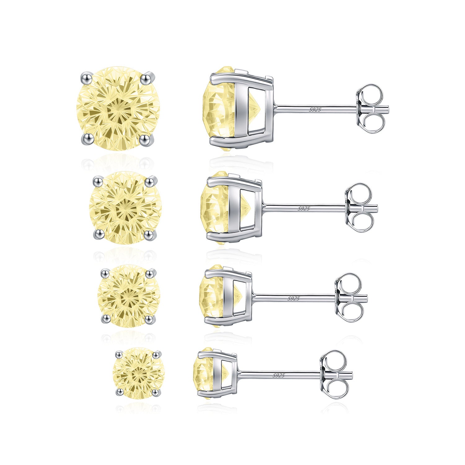 925 Sterling Silver Fireworks Cut Yellow Zircon Stud Earrings 40200753