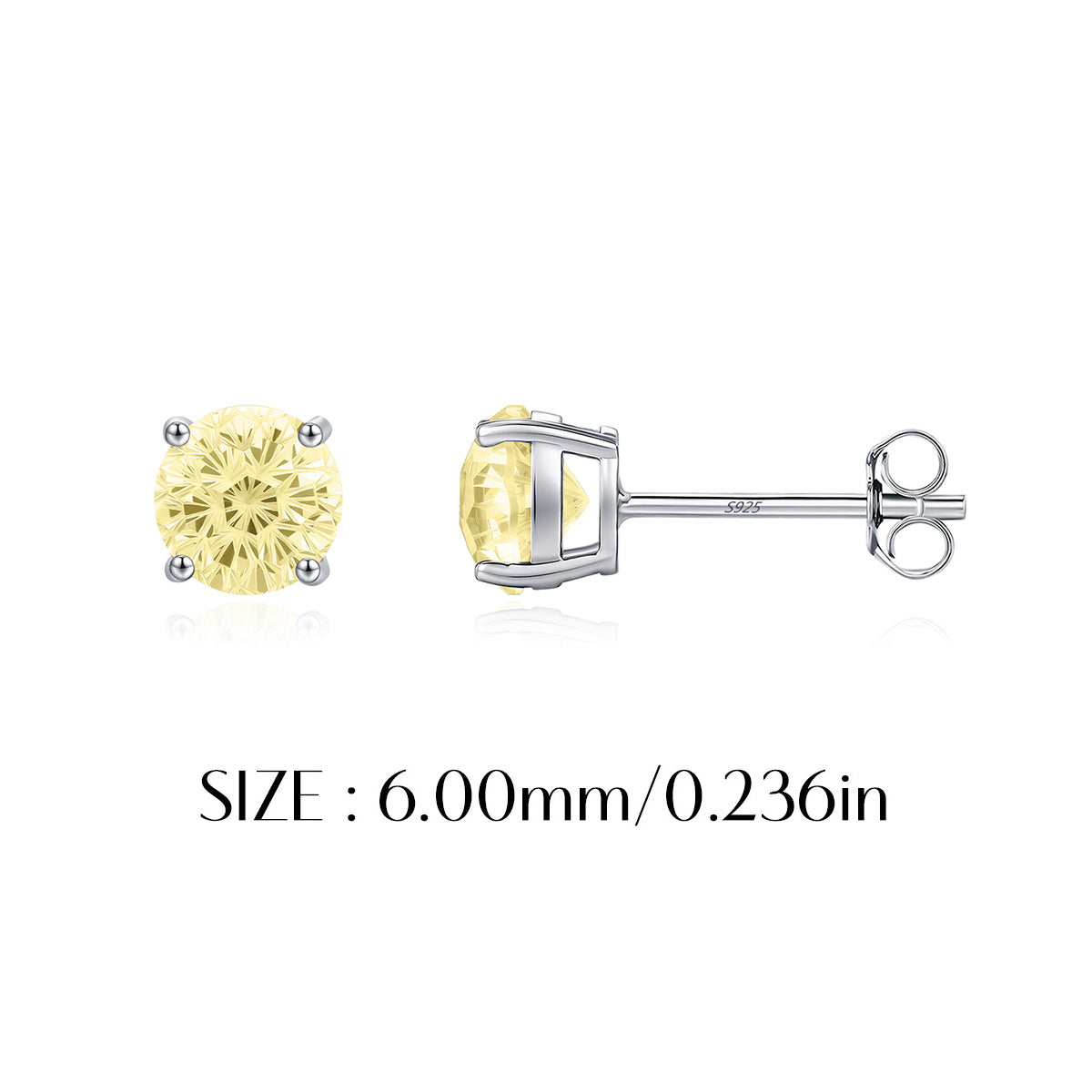 925 Sterling Silver Fireworks Cut Yellow Zircon Stud Earrings 40200753