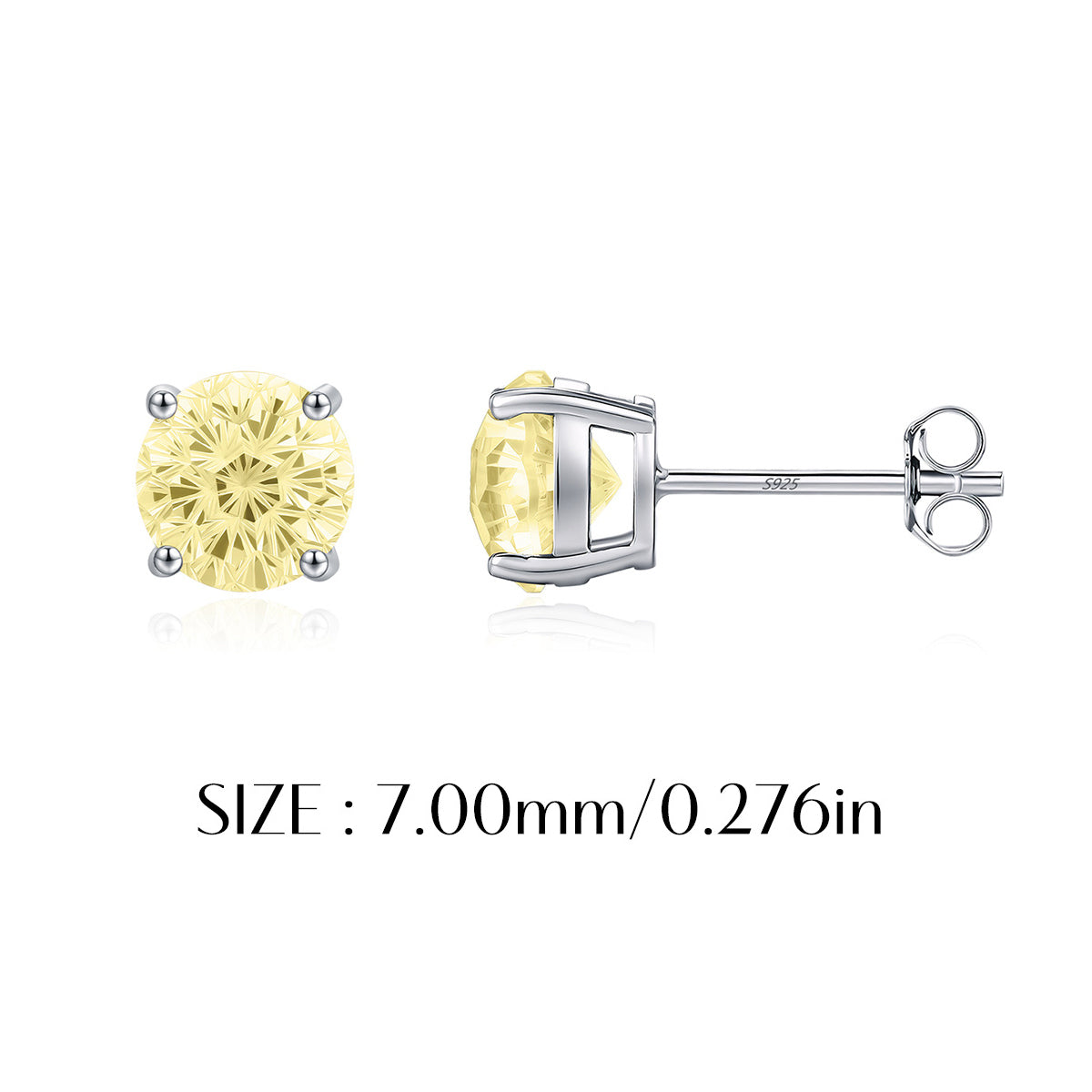 925 Sterling Silver Fireworks Cut Yellow Zircon Stud Earrings 40200753