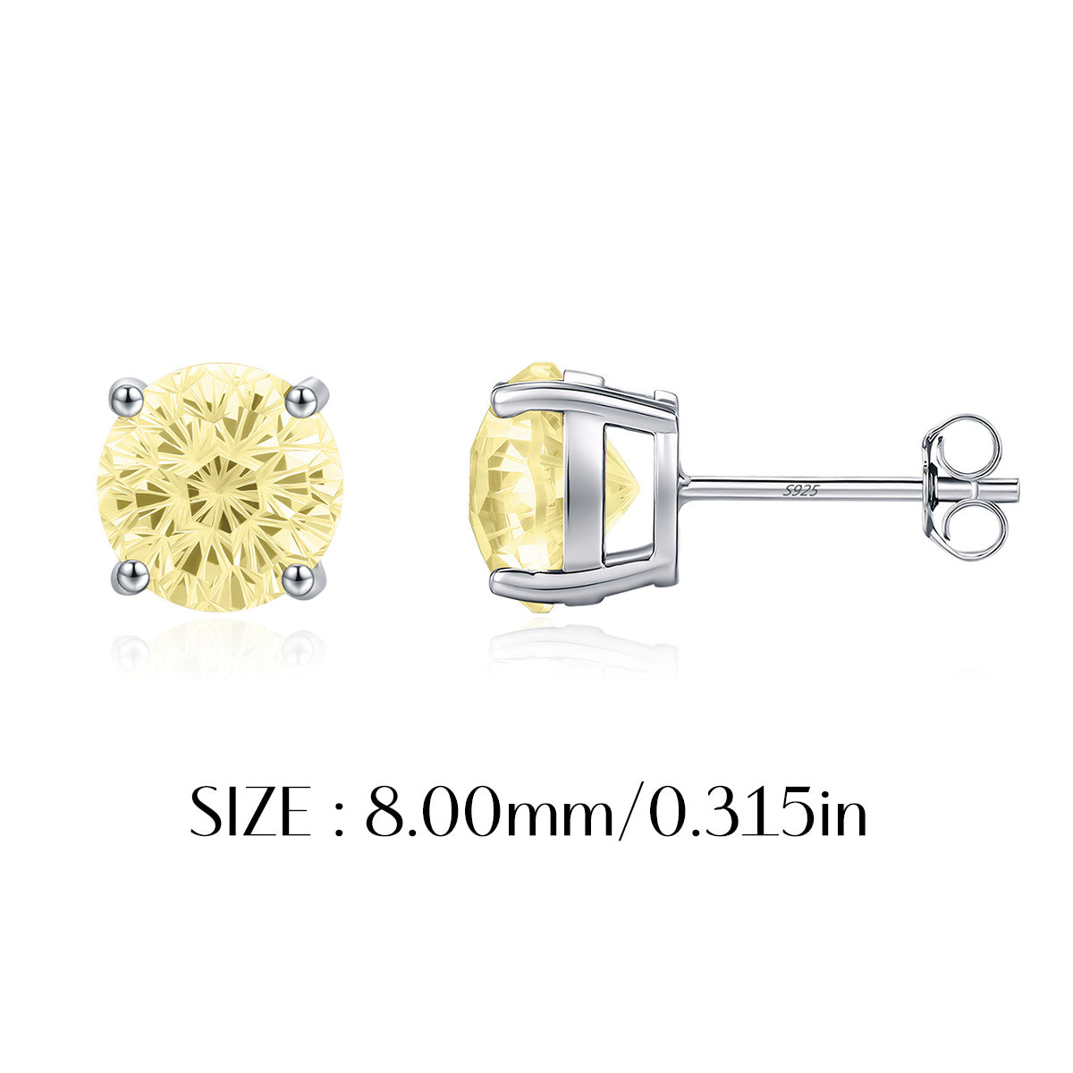 925 Sterling Silver Fireworks Cut Yellow Zircon Stud Earrings 40200753