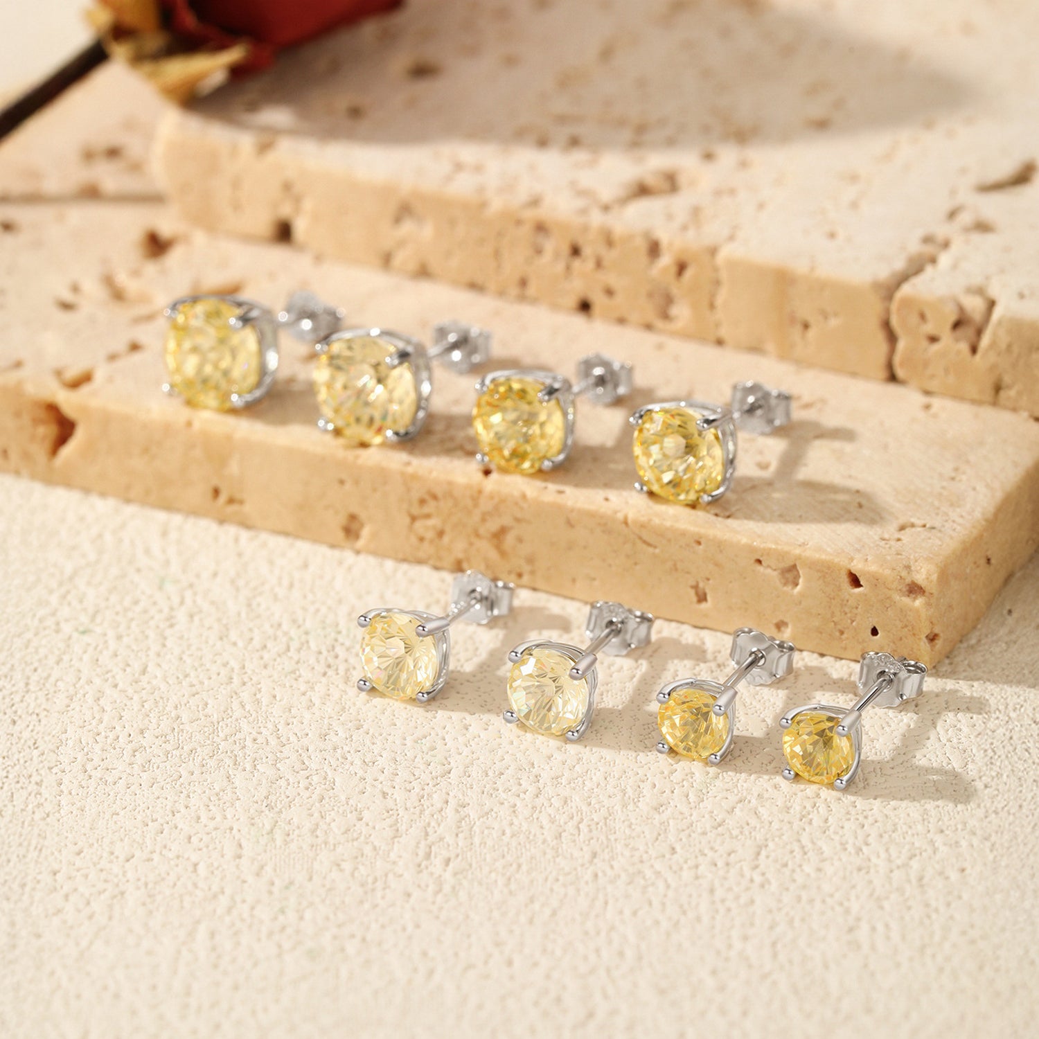 925 Sterling Silver Fireworks Cut Yellow Zircon Stud Earrings 40200753