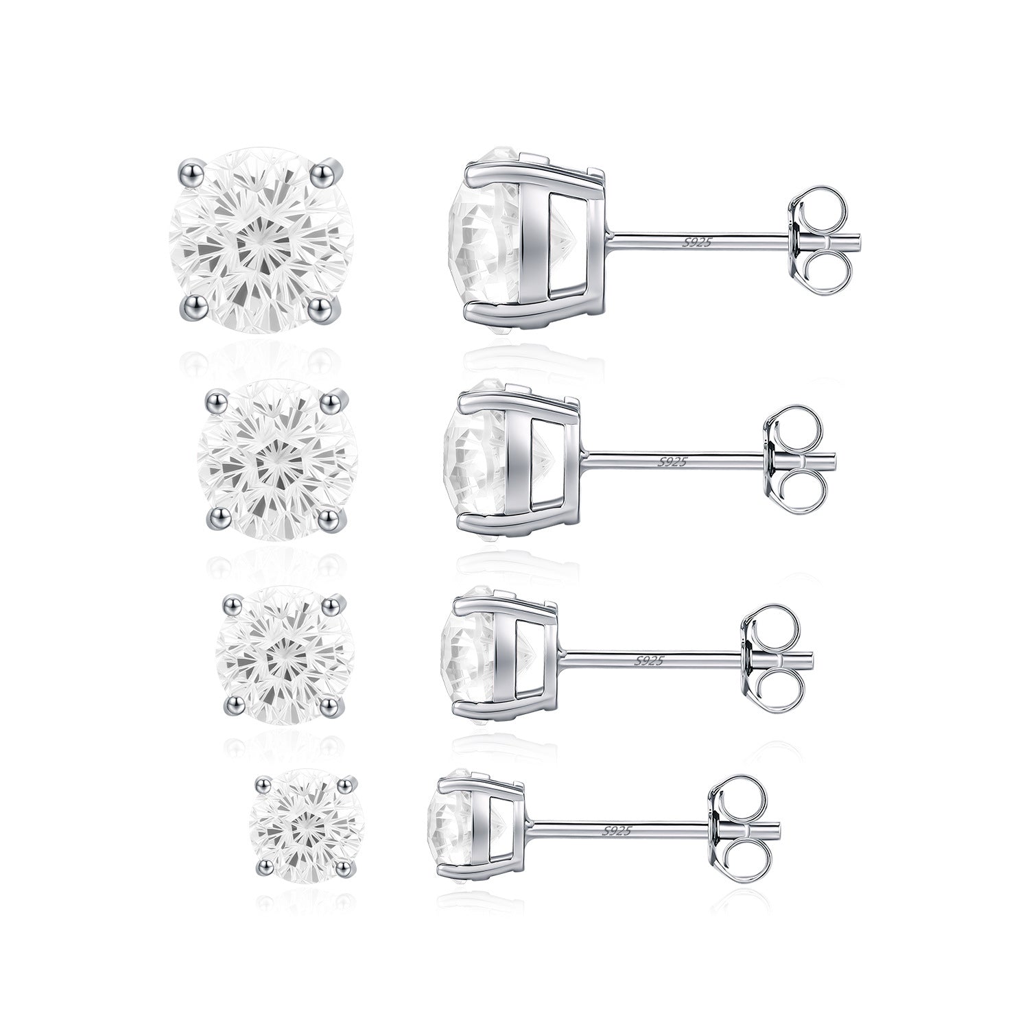 925 Sterling Silver Fireworks Cut White Zircon Stud Earrings 40200754