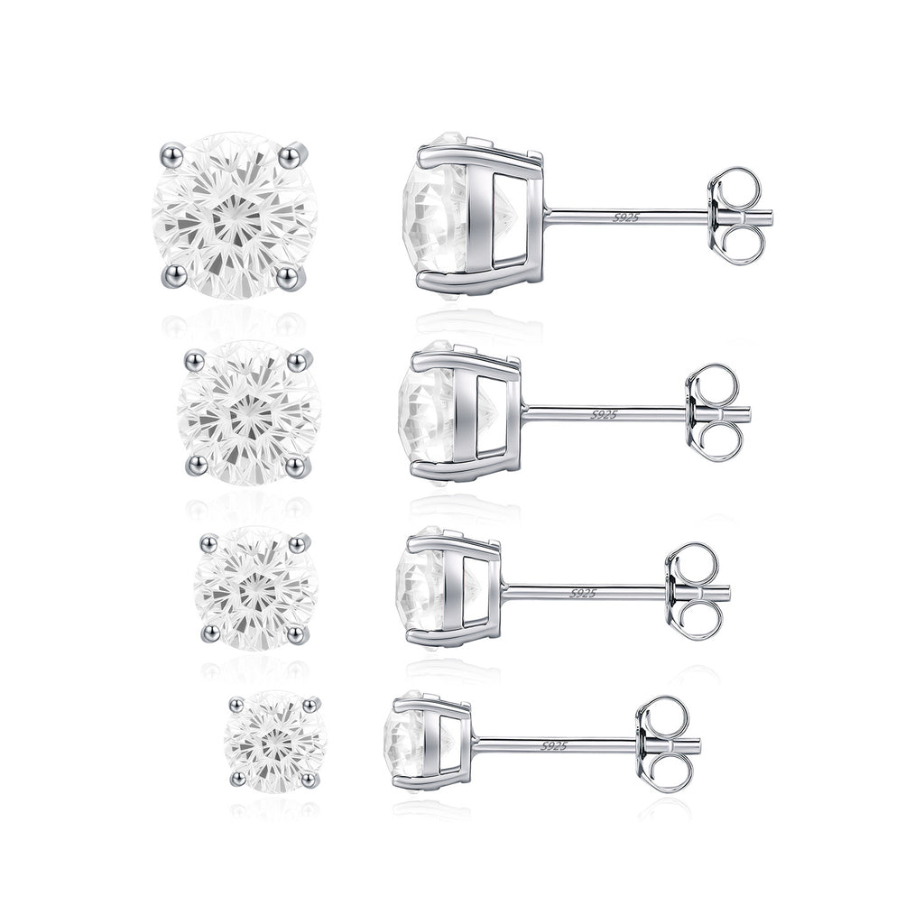 925 Sterling Silver Fireworks Cut White Zircon Stud Earrings 40200754
