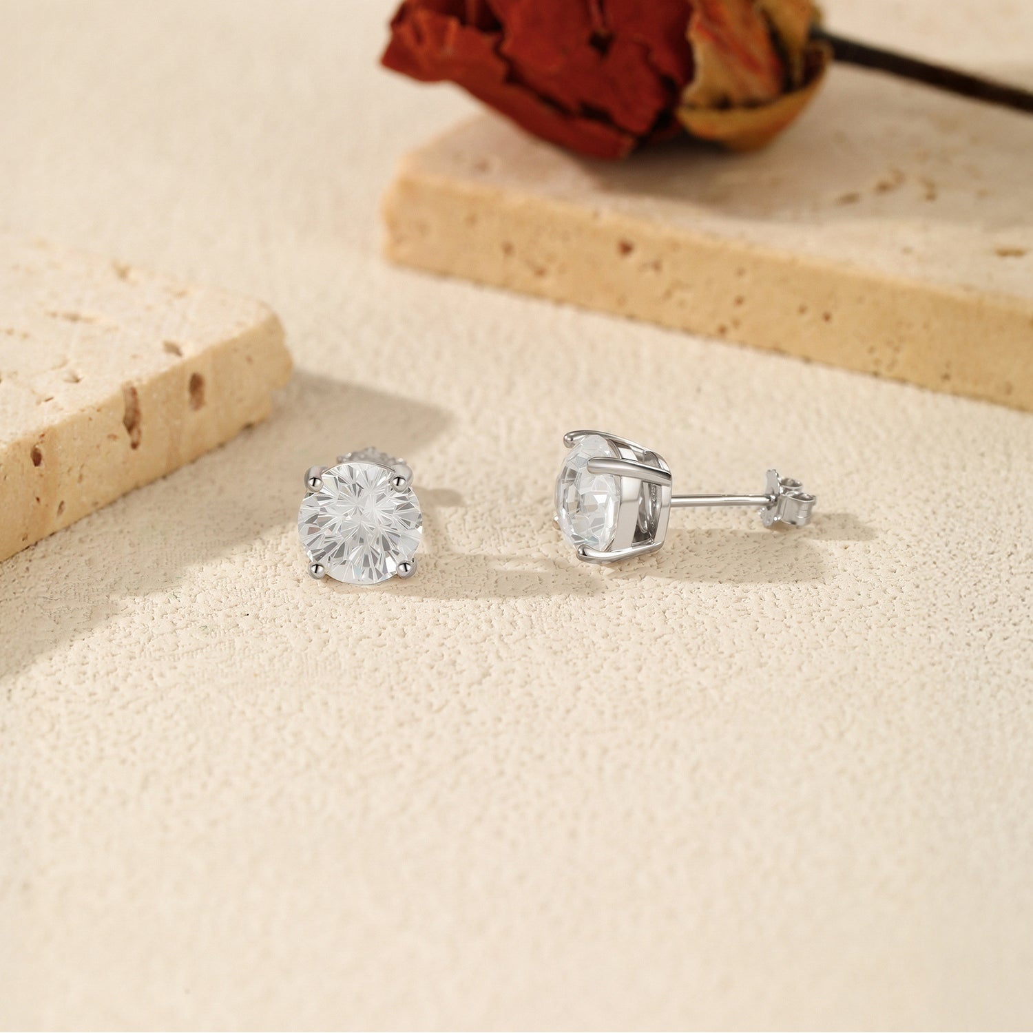 925 Sterling Silver Fireworks Cut White Zircon Stud Earrings 40200754