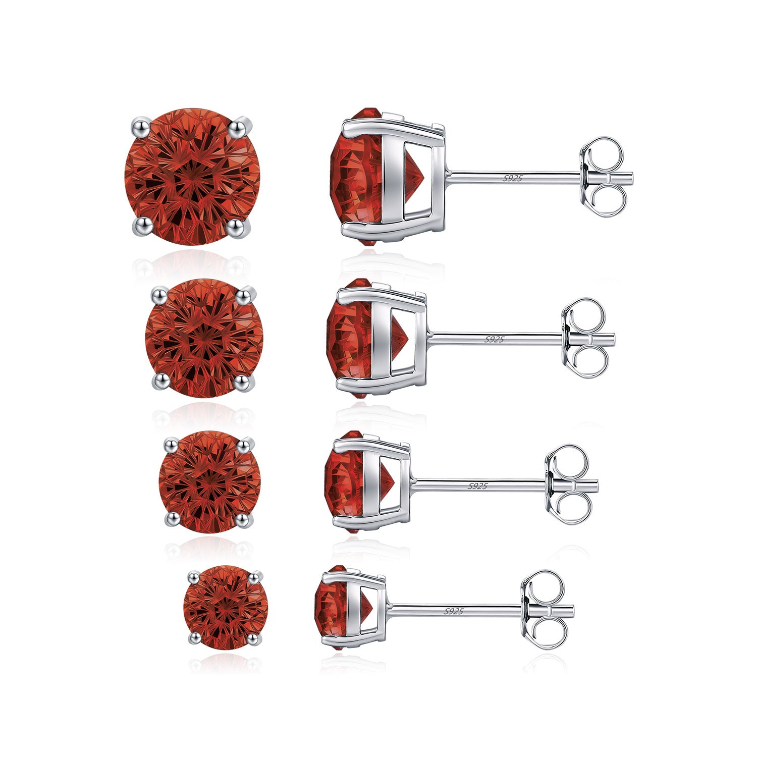 925 Sterling Silver Fireworks Cut Garnet Red Zircon Stud Earrings 40200755