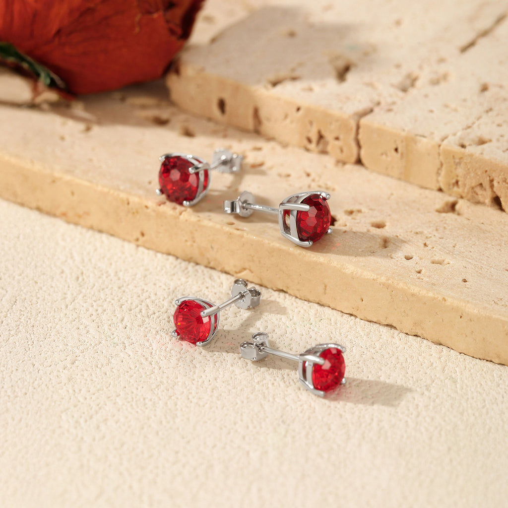 925 Sterling Silver Fireworks Cut Garnet Red Zircon Stud Earrings 40200755