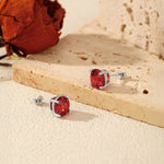 925 Sterling Silver Fireworks Cut Garnet Red Zircon Stud Earrings 40200755