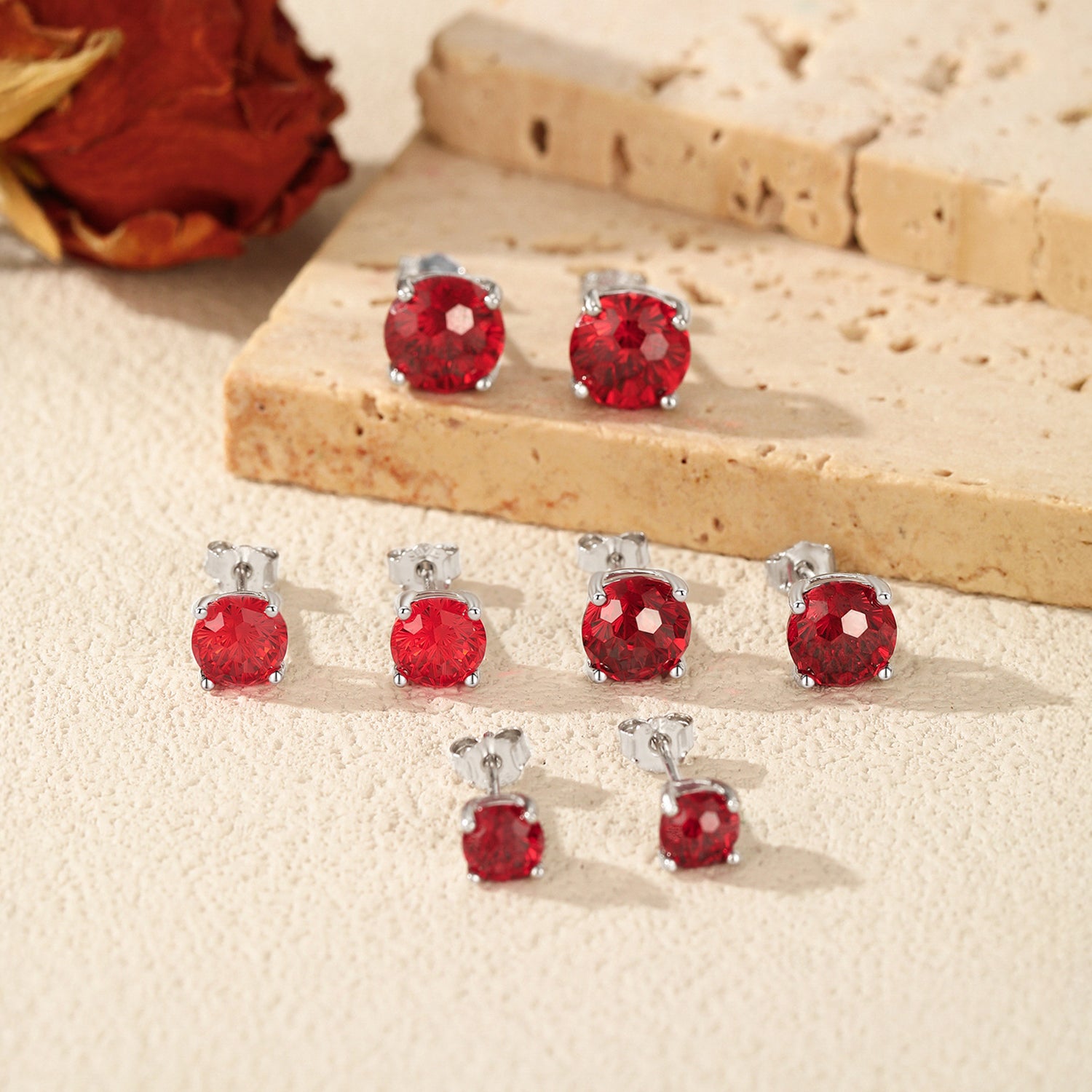 925 Sterling Silver Fireworks Cut Garnet Red Zircon Stud Earrings 40200755