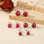 925 Sterling Silver Fireworks Cut Garnet Red Zircon Stud Earrings 40200755
