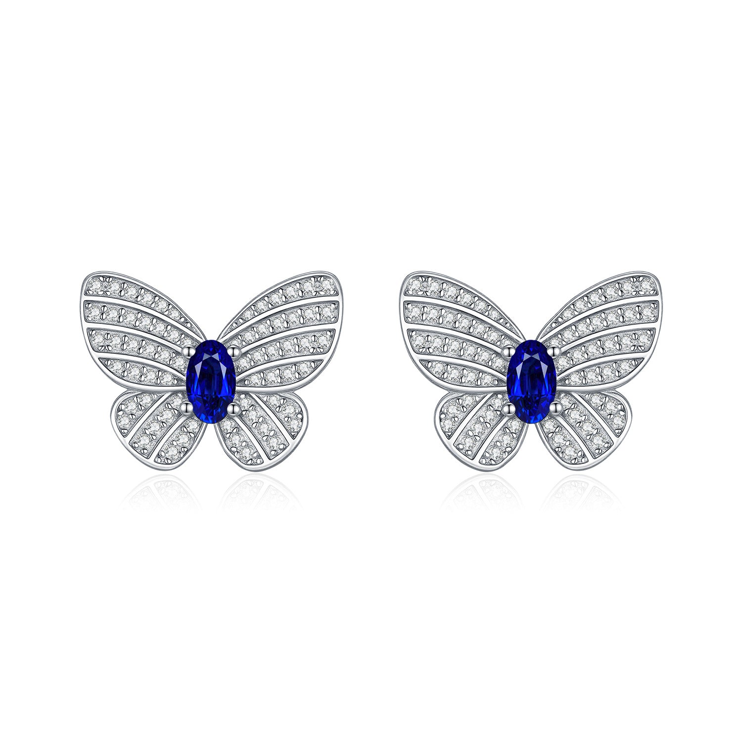 925 Sterling Silver Royal Blue Butterfly Zircon Stud Earrings 40200756
