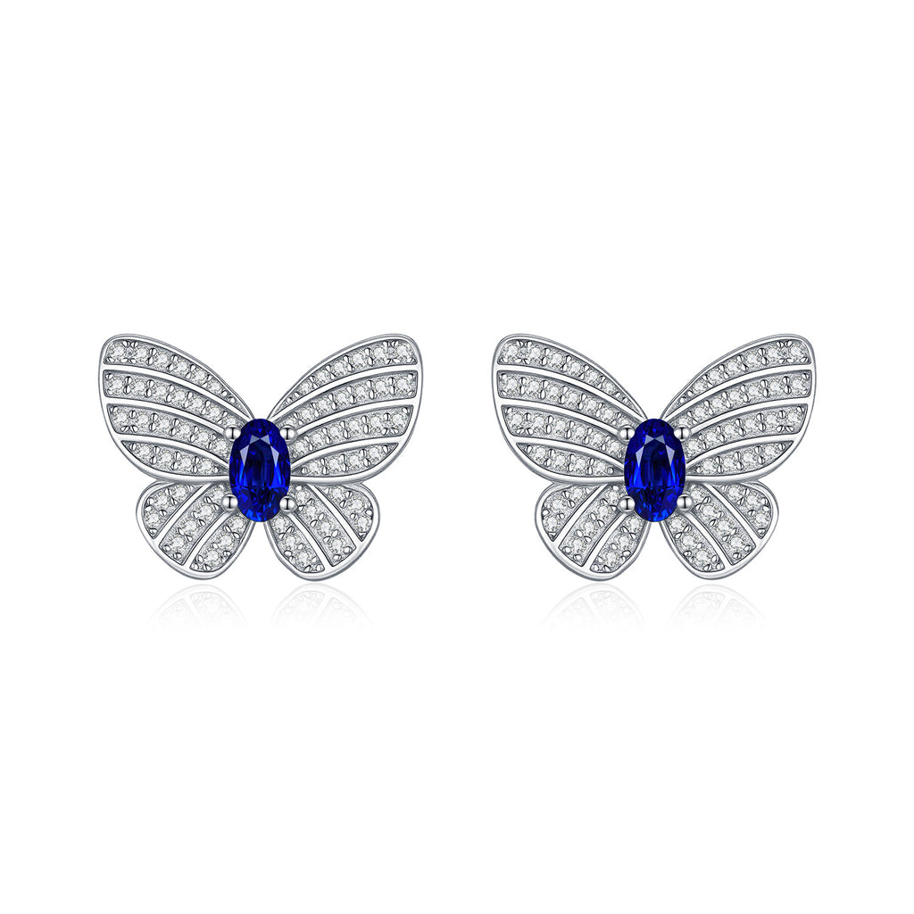925 Sterling Silver Royal Blue Butterfly Zircon Stud Earrings 40200756