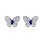 925 Sterling Silver Royal Blue Butterfly Zircon Stud Earrings 40200756