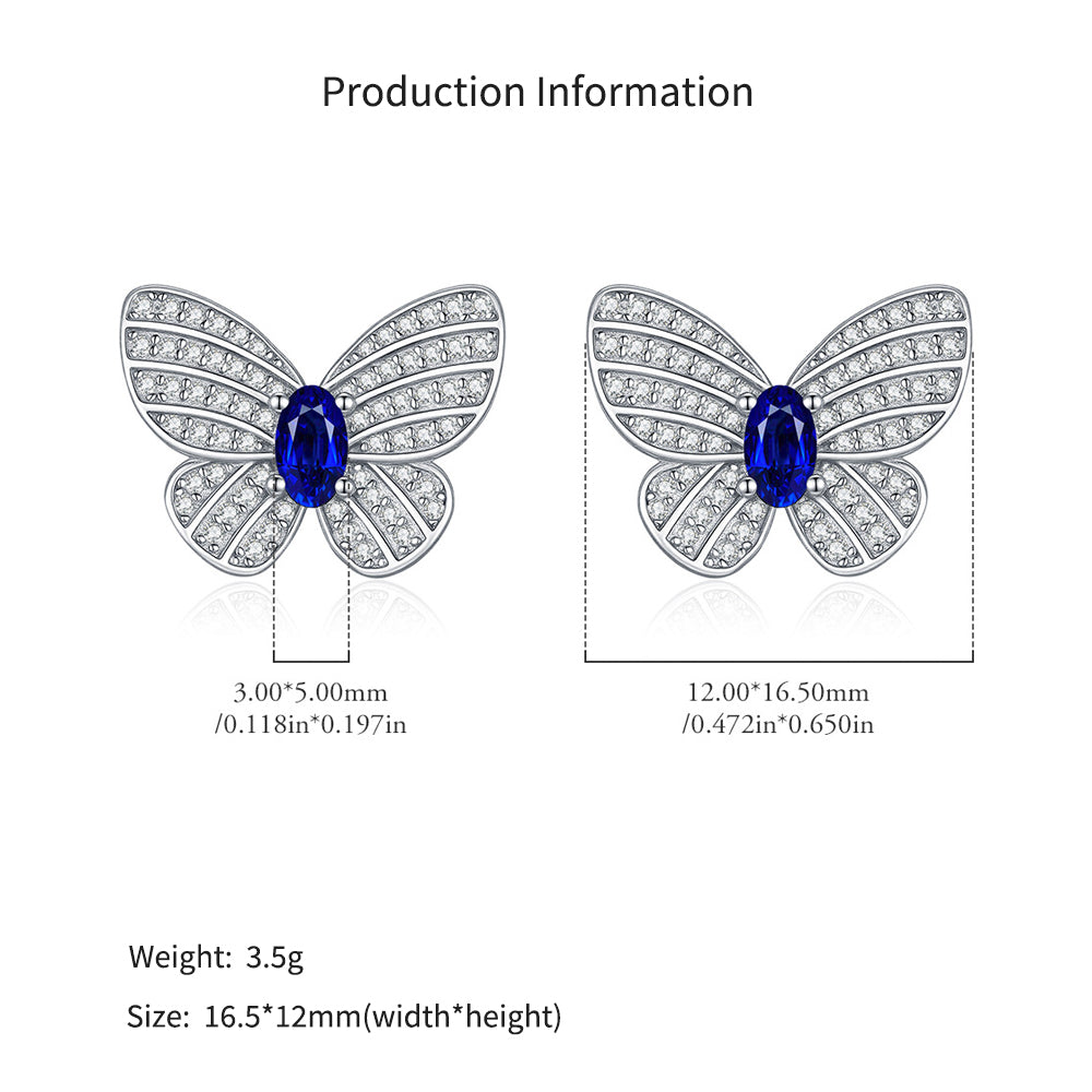 925 Sterling Silver Royal Blue Butterfly Zircon Stud Earrings 40200756