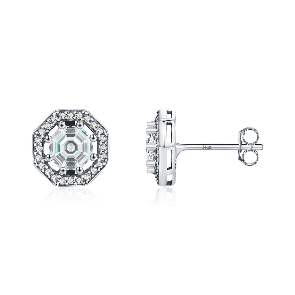 925 Sterling Silver Vintage Octagon Halo CZ Stud Earrings 40200758