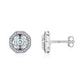 925 Sterling Silver Vintage Octagon Halo CZ Stud Earrings 40200758