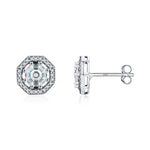 925 Sterling Silver Vintage Octagon Halo CZ Stud Earrings 40200758