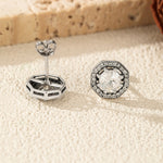 925 Sterling Silver Vintage Octagon Halo CZ Stud Earrings 40200758
