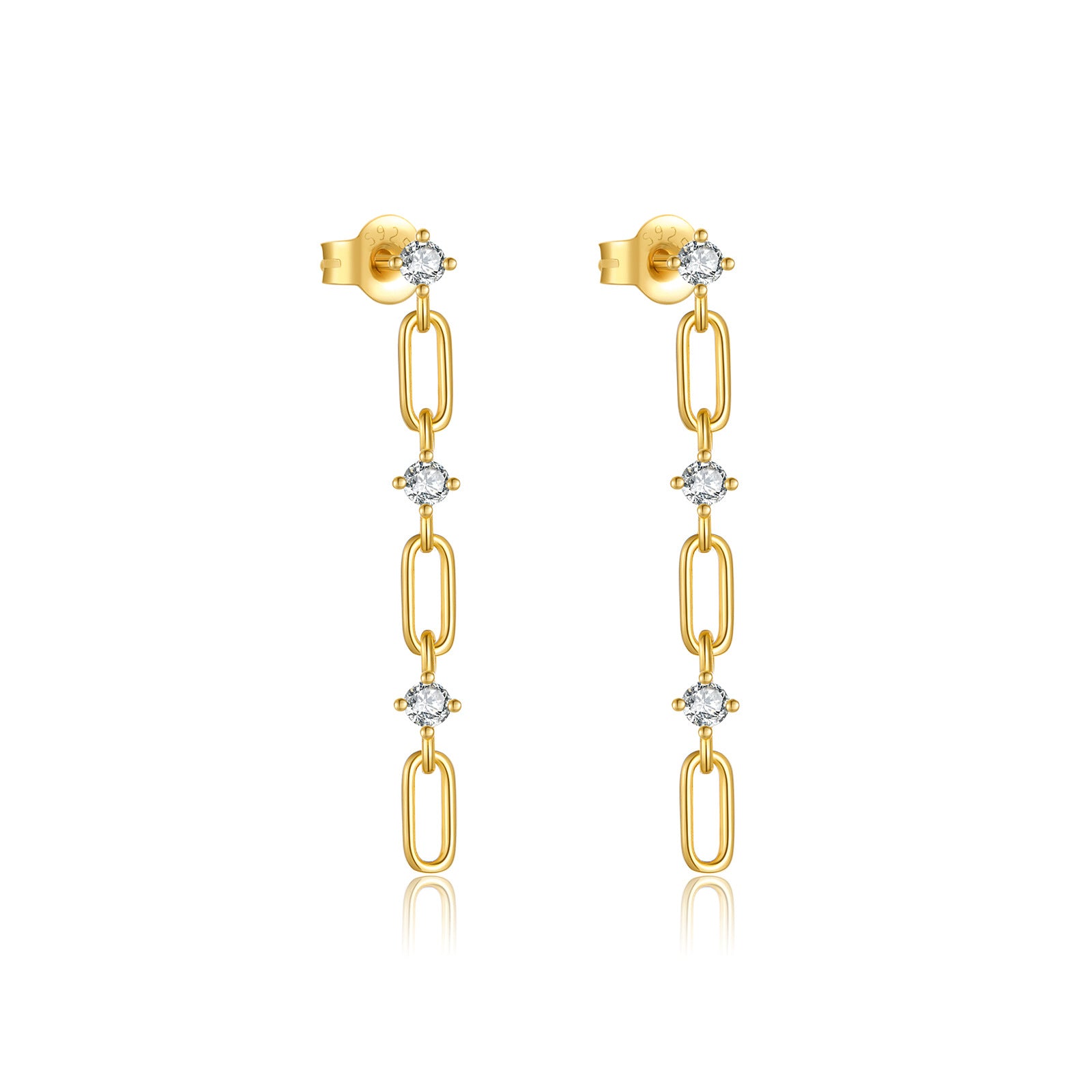 925 Sterling Silver CZ Paperclip Link Long Drop Earrings 40200760