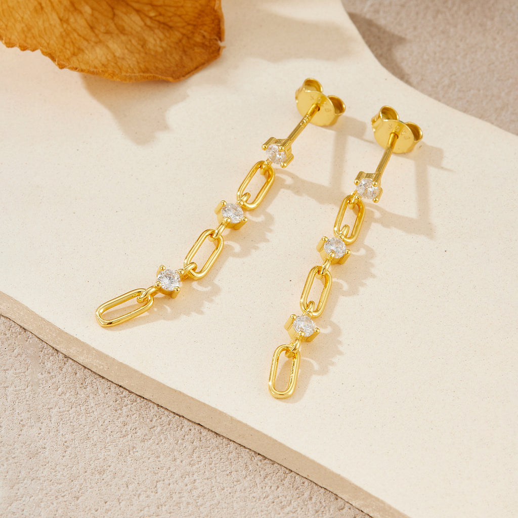 925 Sterling Silver CZ Paperclip Link Long Drop Earrings 40200760