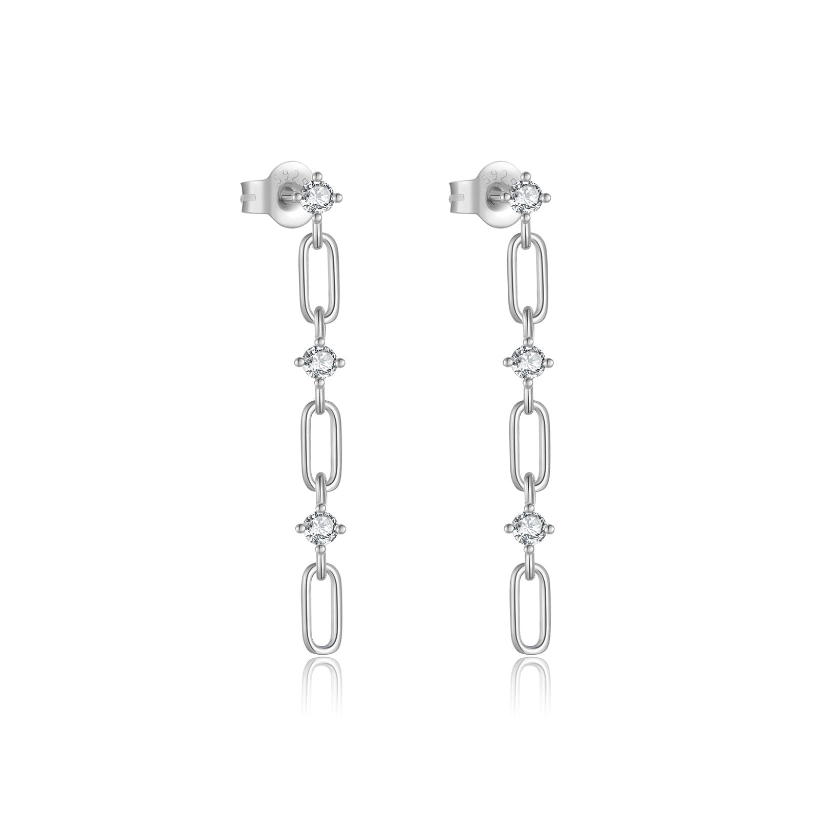 925 Sterling Silver CZ Paperclip Link Long Drop Earrings 40200760