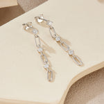 925 Sterling Silver CZ Paperclip Link Long Drop Earrings 40200760