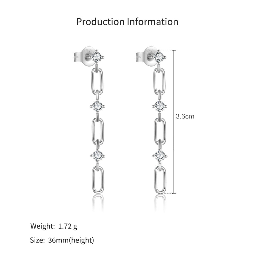 925 Sterling Silver CZ Paperclip Link Long Drop Earrings 40200760