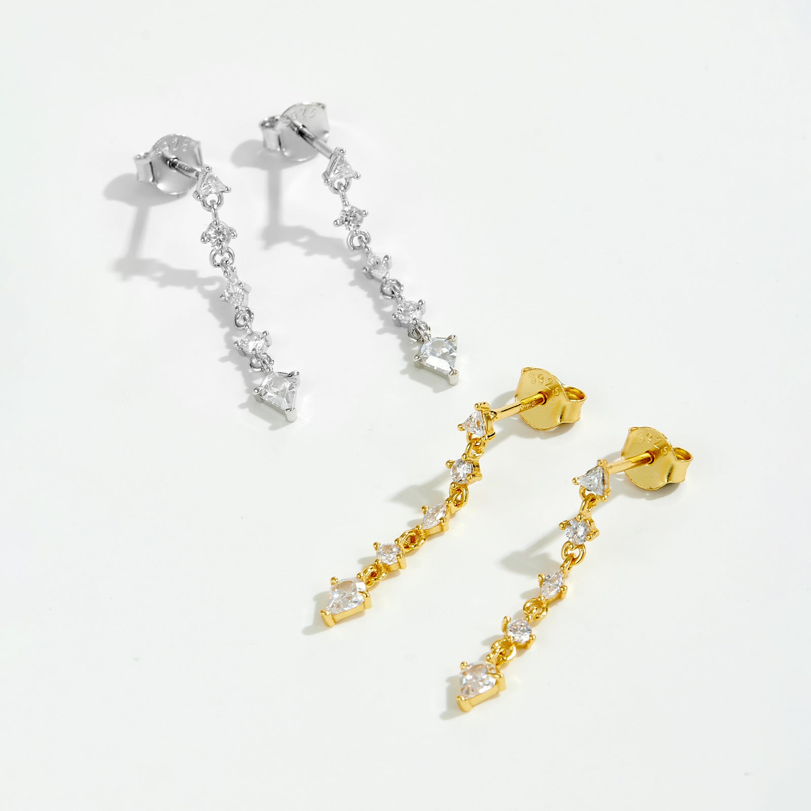 925 Sterling Silver Radiant Rectangle CZ Long Drop Earrings 40200761