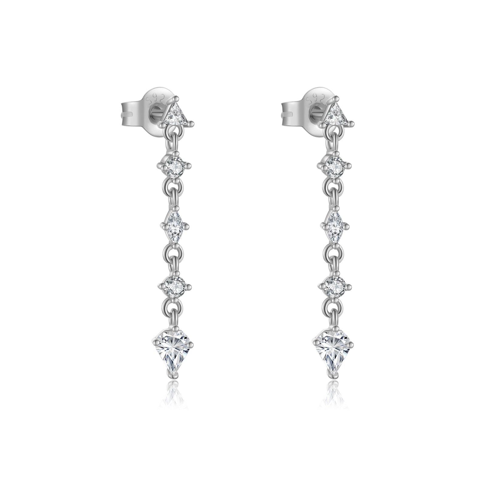 925 Sterling Silver Radiant Rectangle CZ Long Drop Earrings 40200761