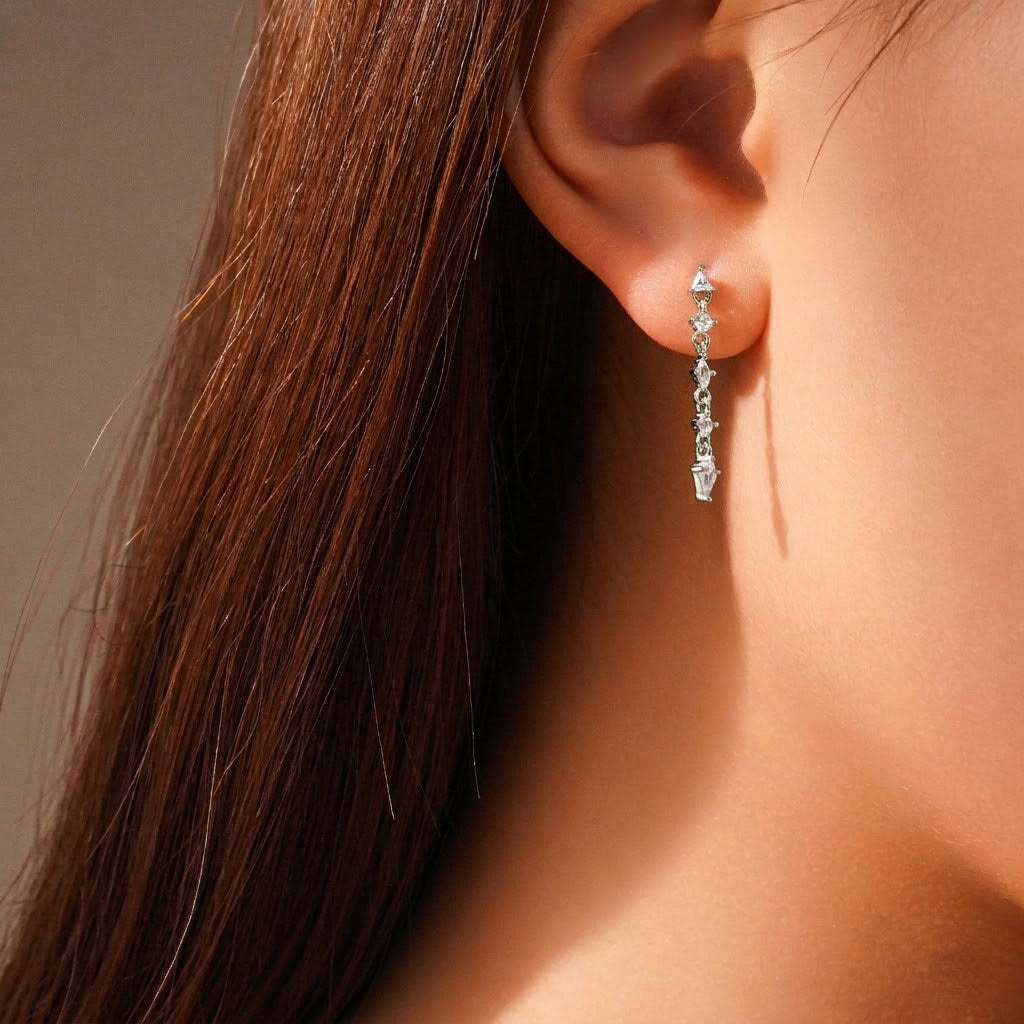 925 Sterling Silver Radiant Rectangle CZ Long Drop Earrings 40200761