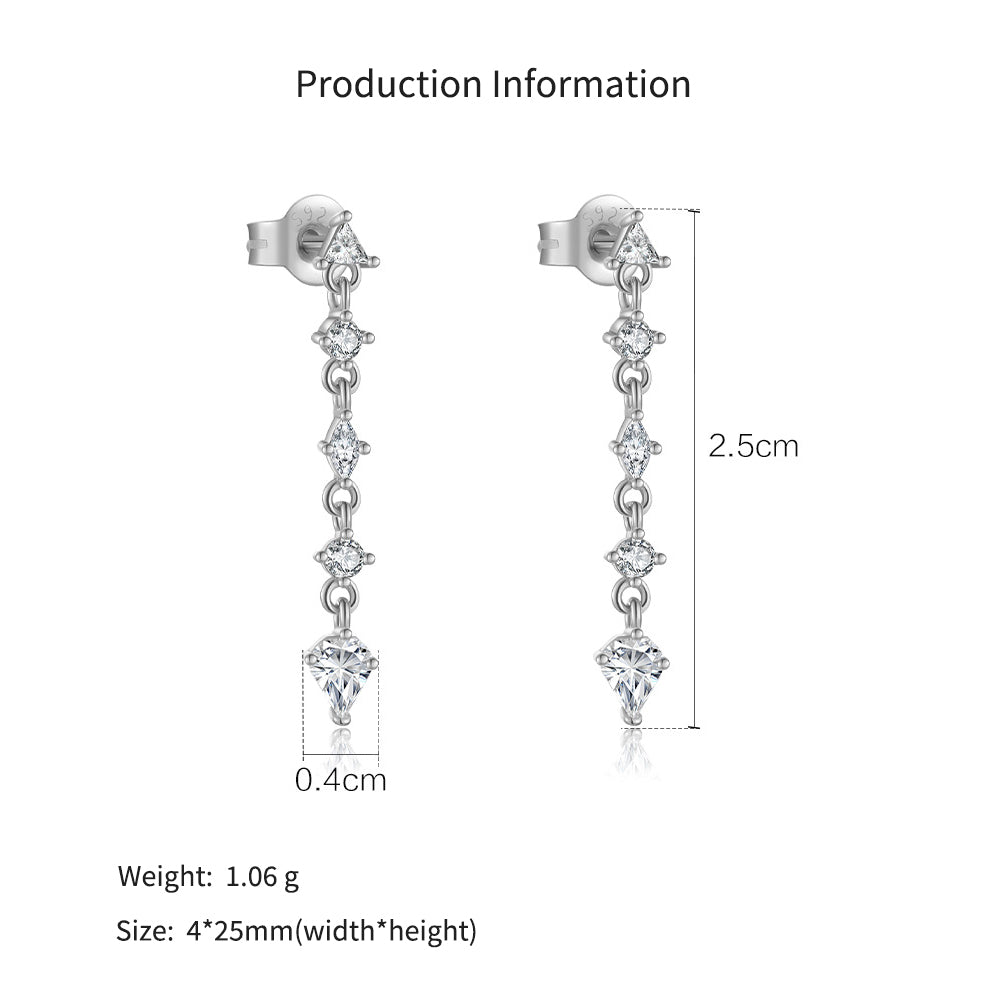 925 Sterling Silver Radiant Rectangle CZ Long Drop Earrings 40200761