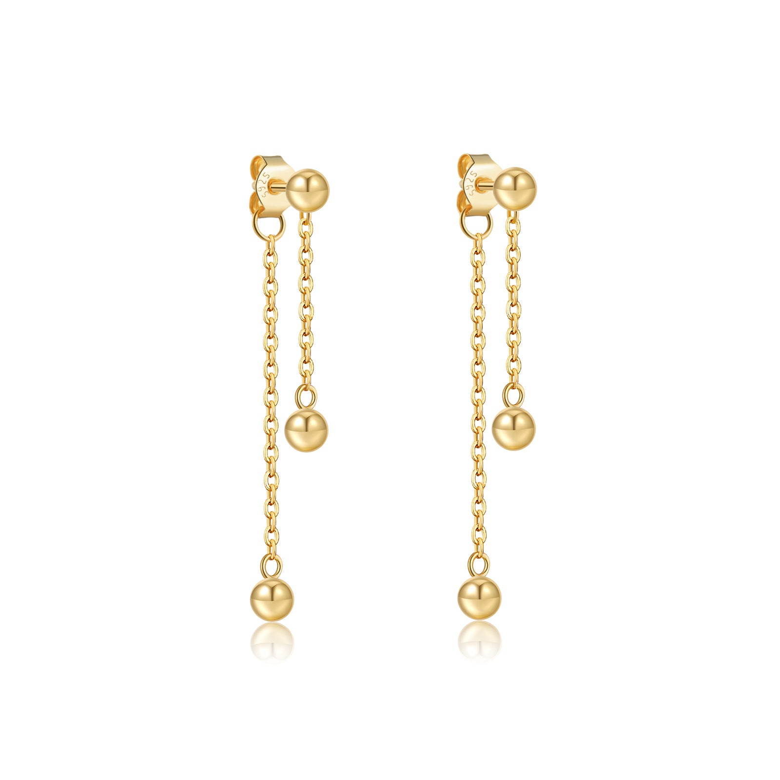 925 Sterling Silver Double Ball Chain Tassel Drop Earrings 40200762