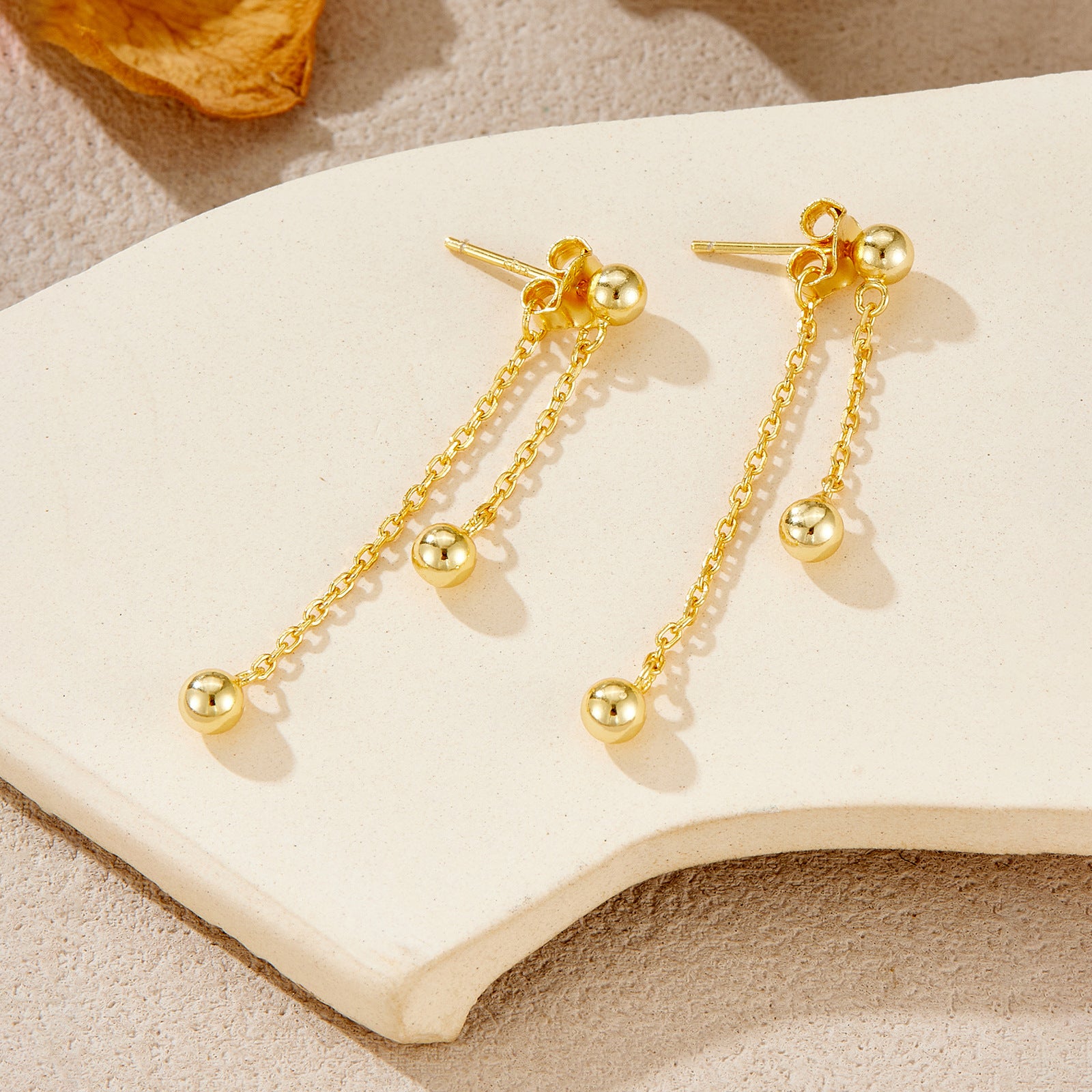 925 Sterling Silver Double Ball Chain Tassel Drop Earrings 40200762
