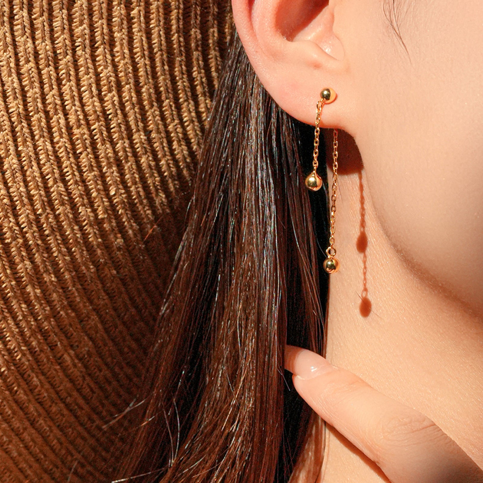925 Sterling Silver Double Ball Chain Tassel Drop Earrings 40200762