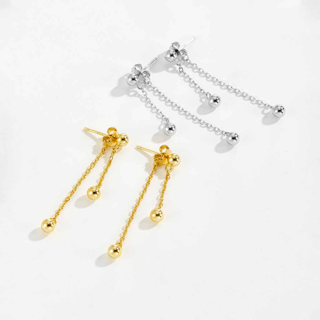 925 Sterling Silver Double Ball Chain Tassel Drop Earrings 40200762