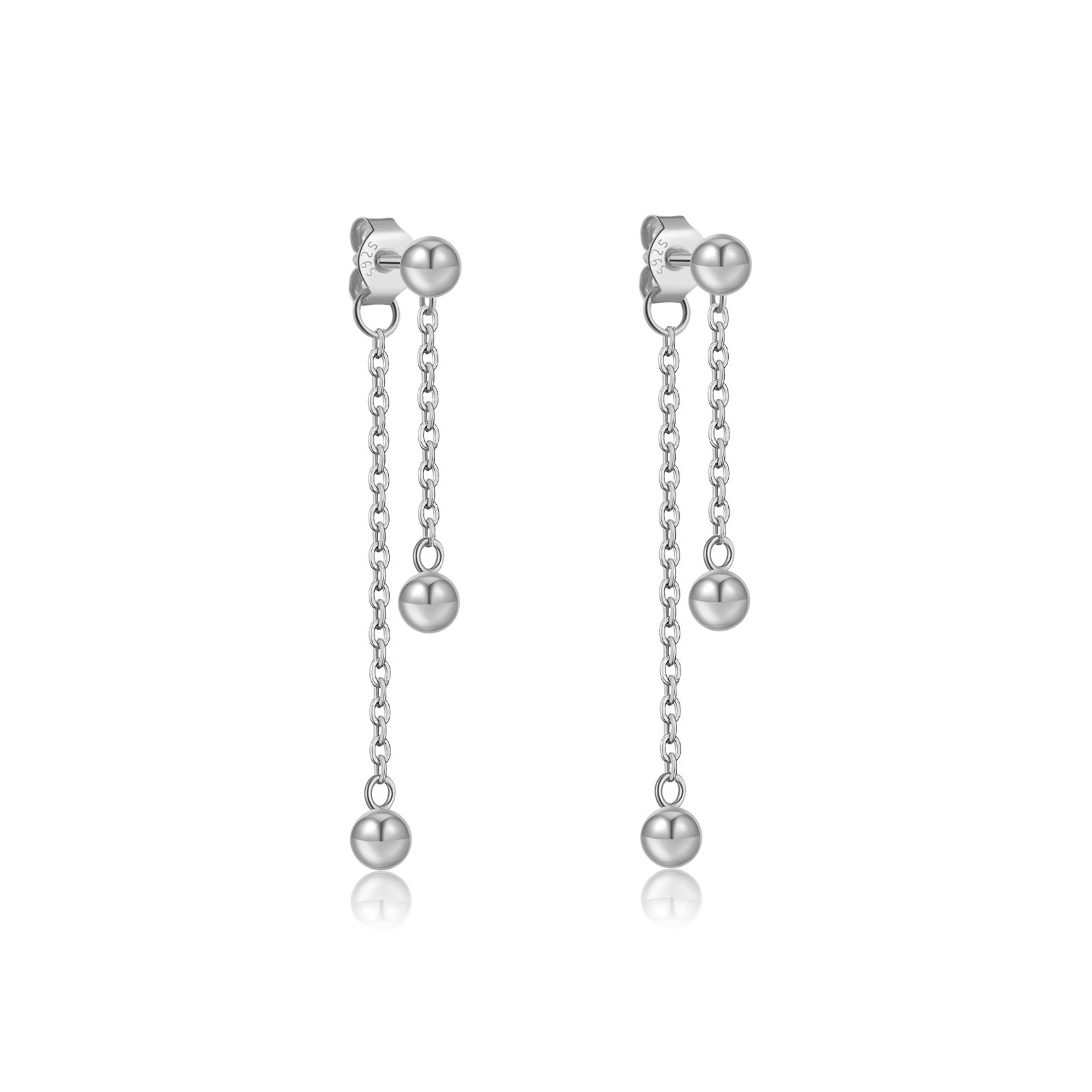 925 Sterling Silver Double Ball Chain Tassel Drop Earrings 40200762