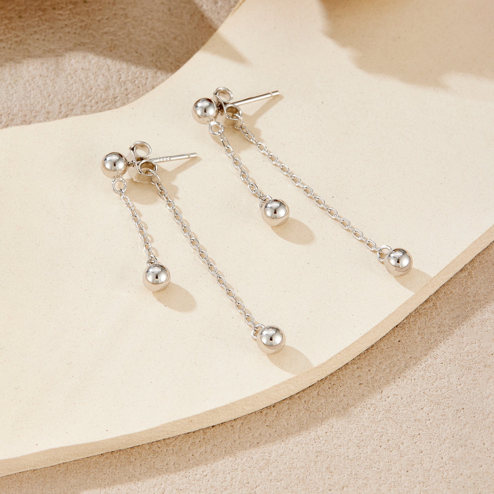 925 Sterling Silver Double Ball Chain Tassel Drop Earrings 40200762