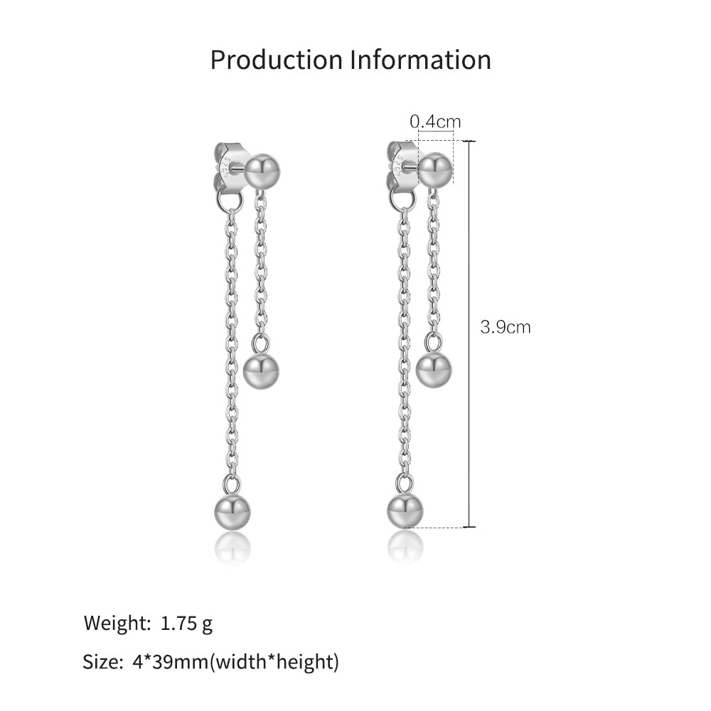 925 Sterling Silver Double Ball Chain Tassel Drop Earrings 40200762