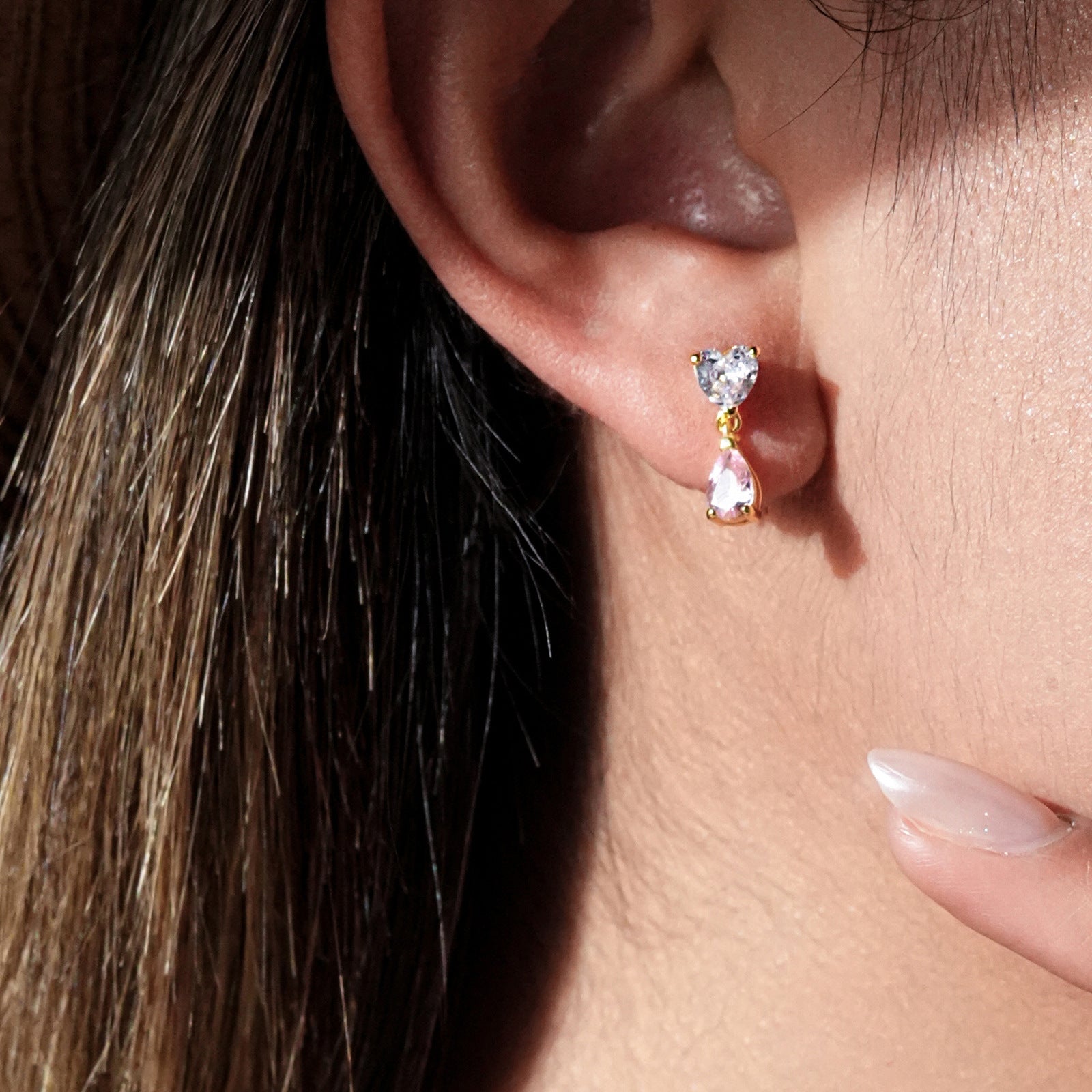 925 Sterling Silver Lavender Heart Pink Pear CZ Drop Earrings 40200765