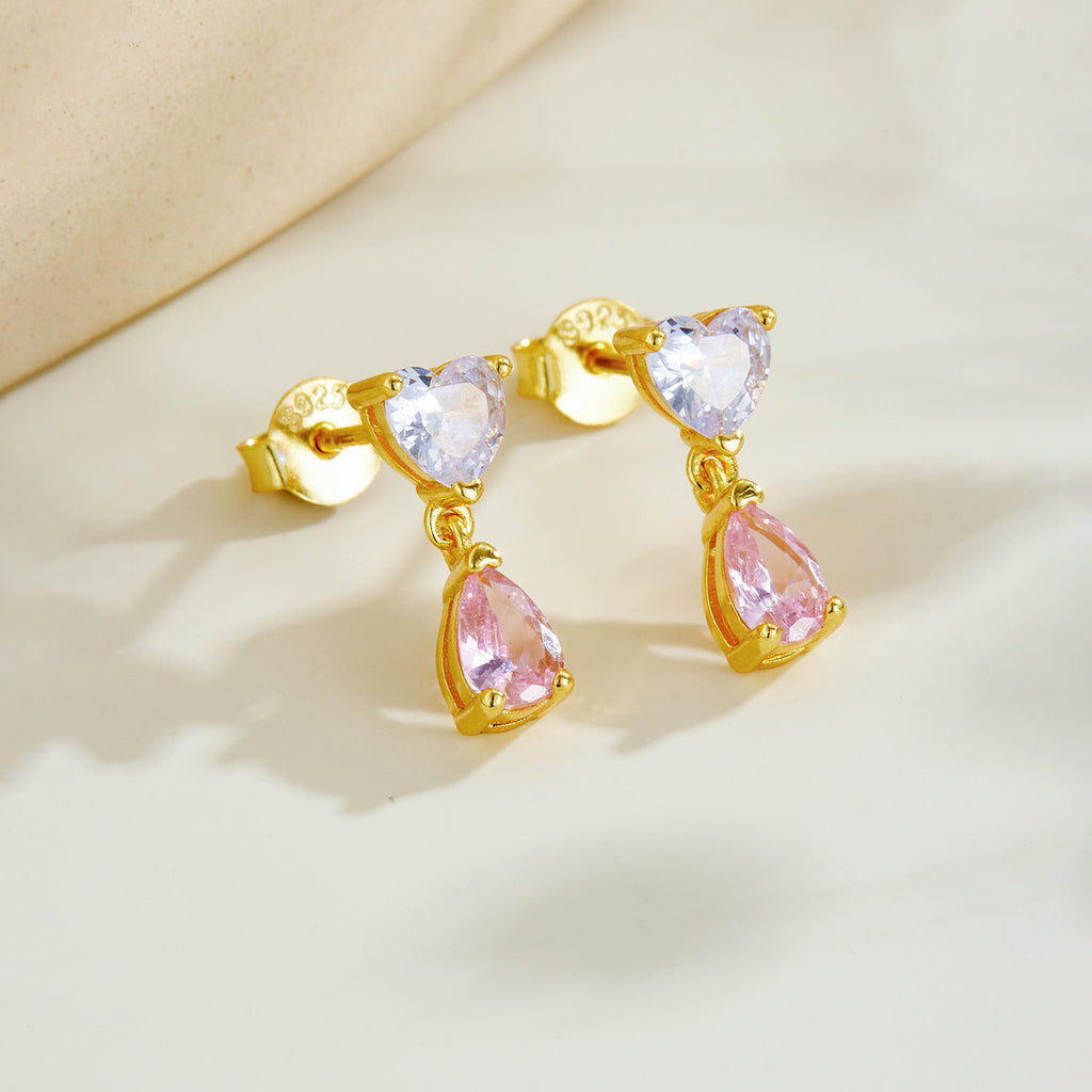 925 Sterling Silver Lavender Heart Pink Pear CZ Drop Earrings 40200765