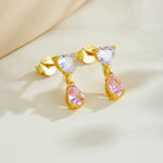 925 Sterling Silver Lavender Heart Pink Pear CZ Drop Earrings 40200765