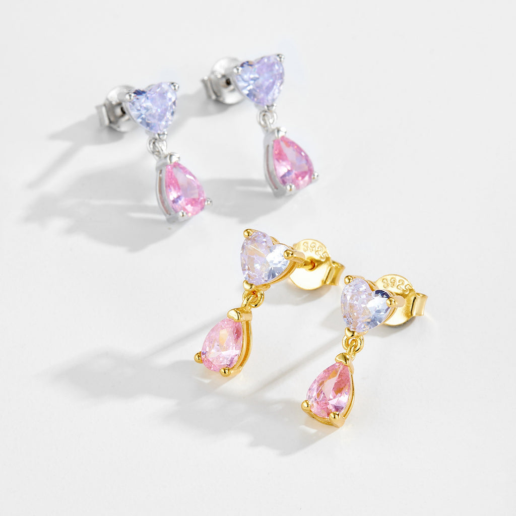 925 Sterling Silver Lavender Heart Pink Pear CZ Drop Earrings 40200765