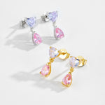 925 Sterling Silver Lavender Heart Pink Pear CZ Drop Earrings 40200765