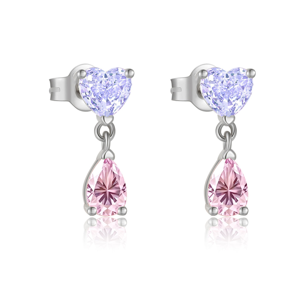 925 Sterling Silver Lavender Heart Pink Pear CZ Drop Earrings 40200765