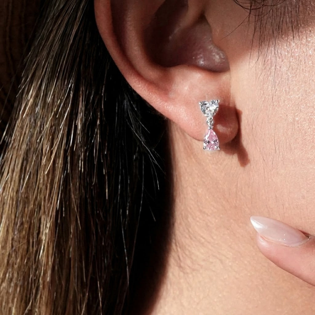 925 Sterling Silver Lavender Heart Pink Pear CZ Drop Earrings 40200765