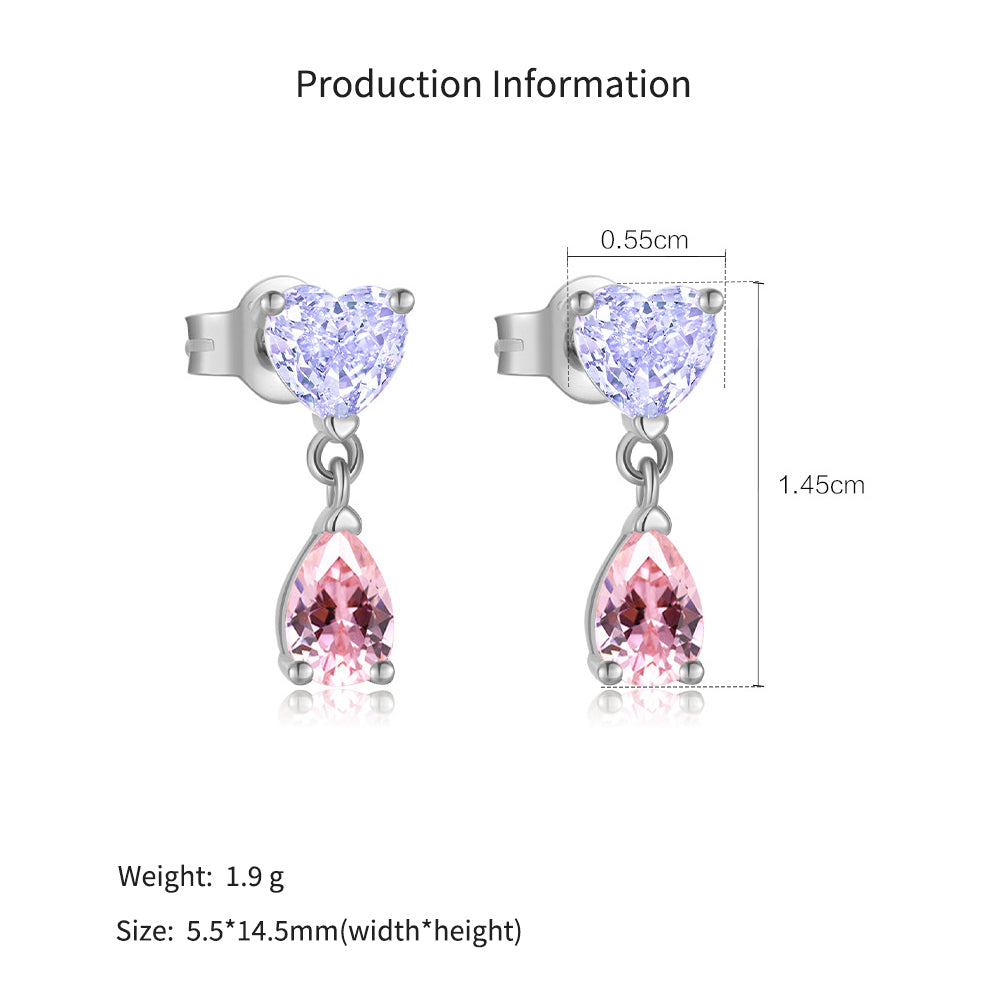 925 Sterling Silver Lavender Heart Pink Pear CZ Drop Earrings 40200765
