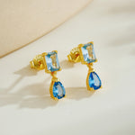 925 Sterling Silver Emerald Cut and Pear Blue CZ Drop Earrings 40200766