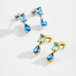 925 Sterling Silver Emerald Cut and Pear Blue CZ Drop Earrings 40200766