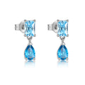 925 Sterling Silver Emerald Cut and Pear Blue CZ Drop Earrings 40200766