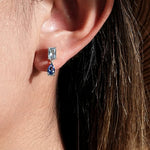 925 Sterling Silver Emerald Cut and Pear Blue CZ Drop Earrings 40200766